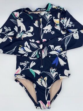 Tea Collection Long-Sleeve Floral One-Piece Girls Rashguard Swimsuit